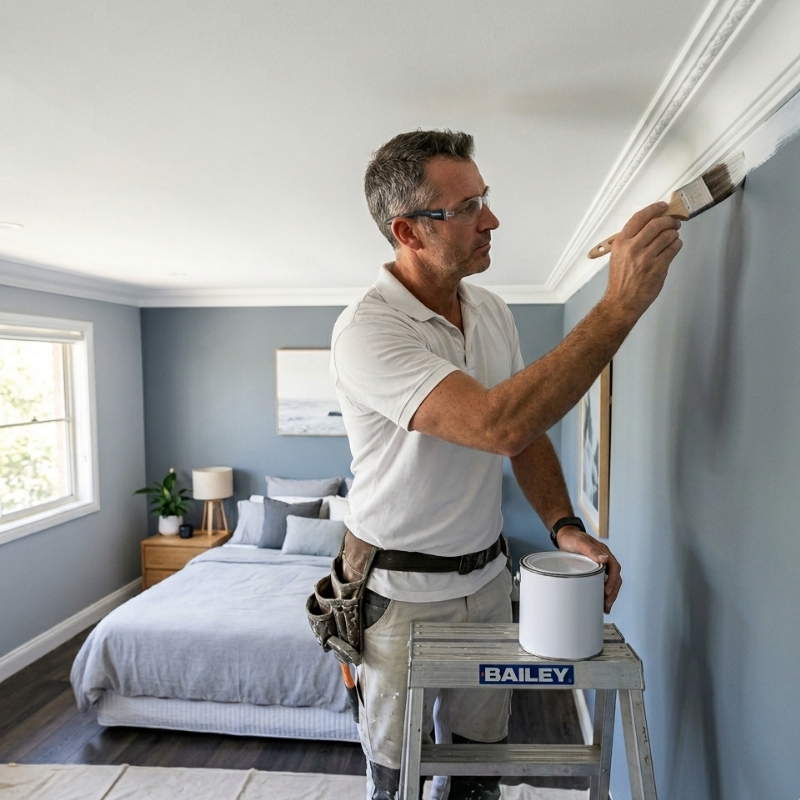 Sydney painter cutting in ceiling line with premium low VOC paint